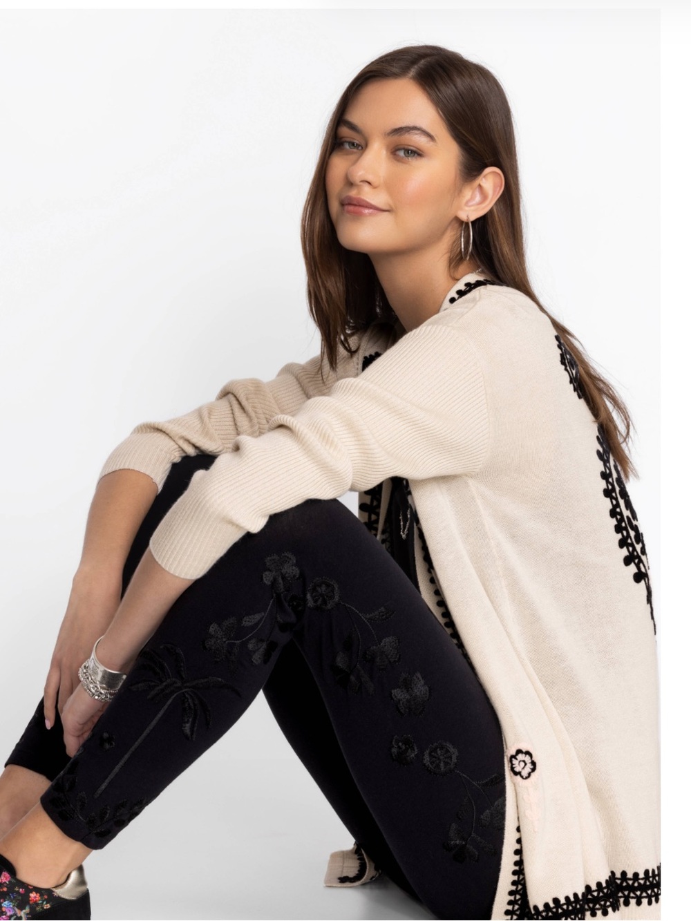 Johnny Was Embroidered Knit Leggings, Black, New With Tags, Size XXL